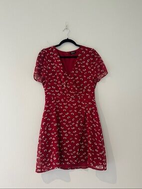 Madewell Red Floral V-Neck Wrap Short Sleeve Dress - Size 8